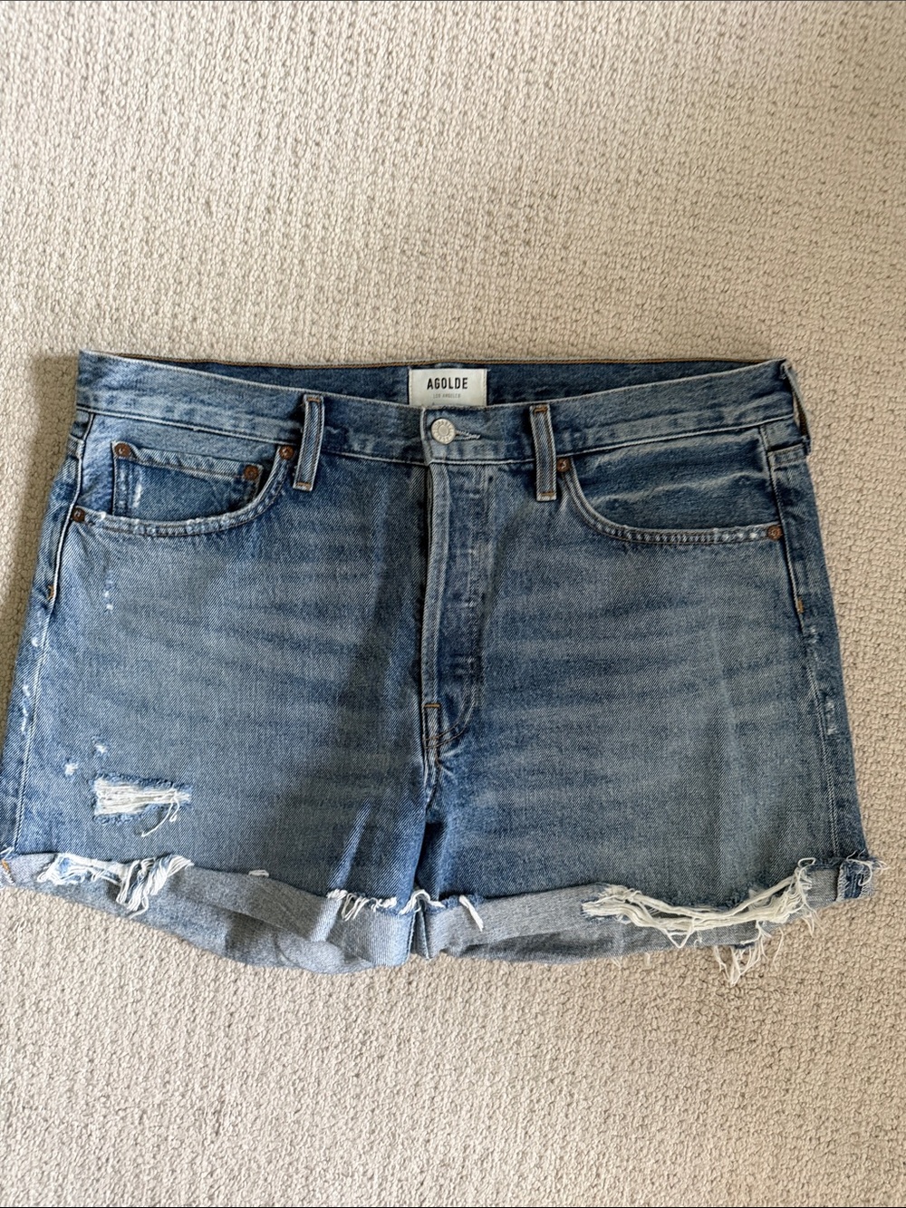 Agolde Light Blue Distressed Parker Rolled-Hem Jean Shorts